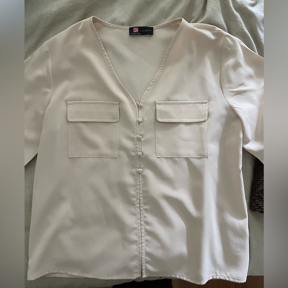 Nude button up loose blouse